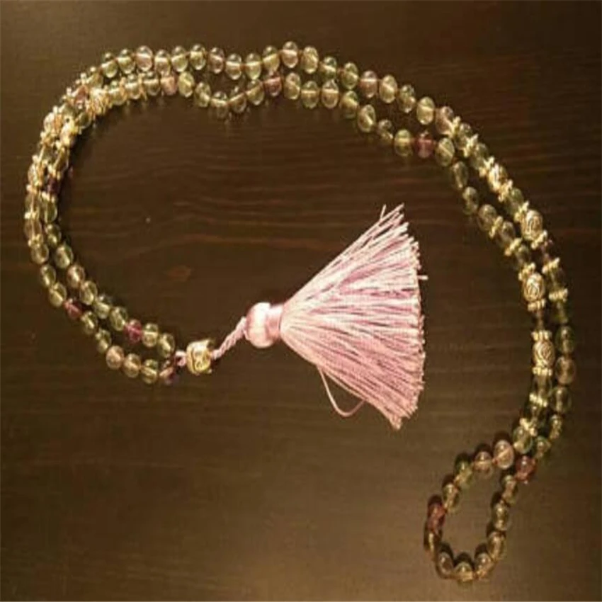 6mm topaz Gemstone Knot Tassel Mala necklace 108 Beads Chakas Buddhist Reiki Bless Buddhism energy Wrist Handmade chain Zazen