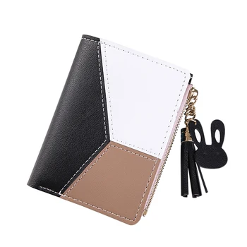 

With Tassel Drop Zipper Multi Pocket Short Lightweight Women Wallet Practical Ladies Fashion Elegant Smart Contrast Color