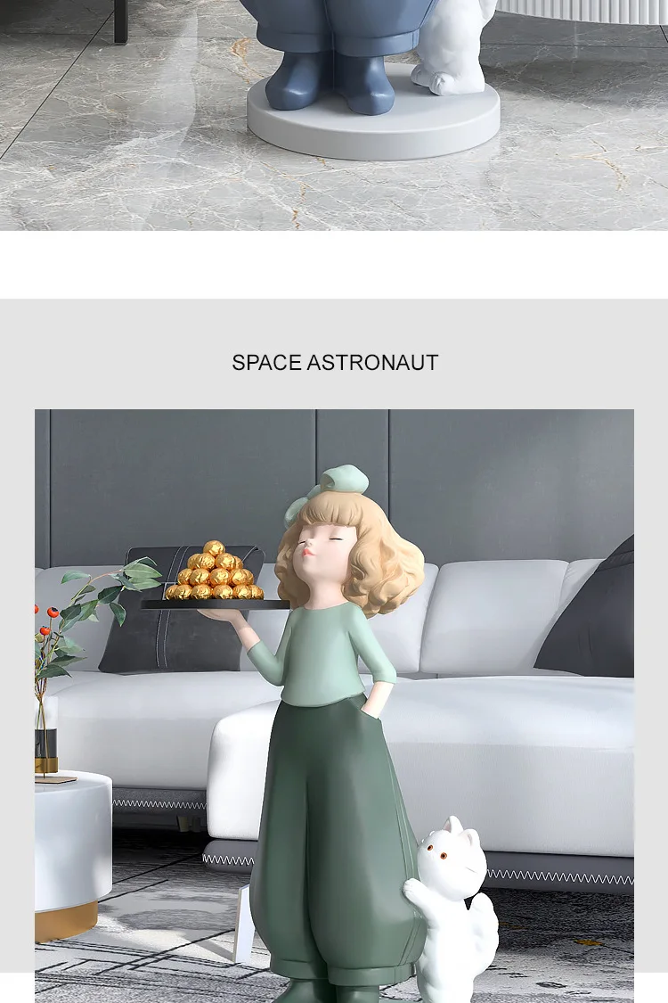 Description Picture 4 of itemHome Decore Sculptures & Figurines Creative Girl Large Floor Ornaments Wooden Tray FRP Decoration Nordic Living Room Art Statue