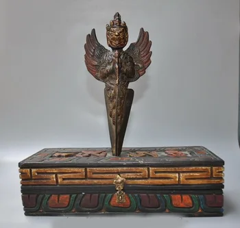 

wedding decoration Old Tibet Temple Bronze Vajrakilaya Phurpa Dorje Vajra Dagger FaQi Wood Base Set