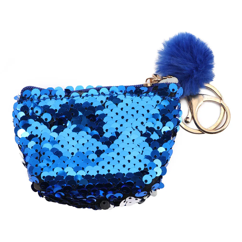 blue 1 шт. Кошелек для монет для девочек Русалка Монета Сумка с милым плюшевым шариком блесток мешок для денег мини кошелек сверкающая молния наушник посылка - Цвет: blue