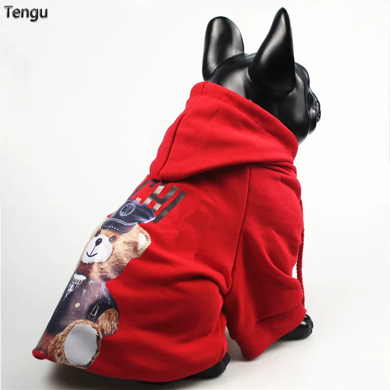 

Red hoodie coat with cool bear printed French bulldog coat clothes for large pets Suitable for Yorkie long sleeves christmas