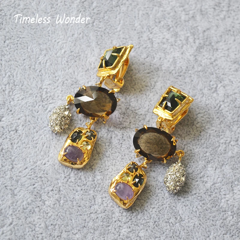 

Timeless Wonder Glam Crystal Stone Chandelier Clip on Earrings No Hole Punk Ear Cuffs Non Pierced Gothic Fancy Rare Boho 2138