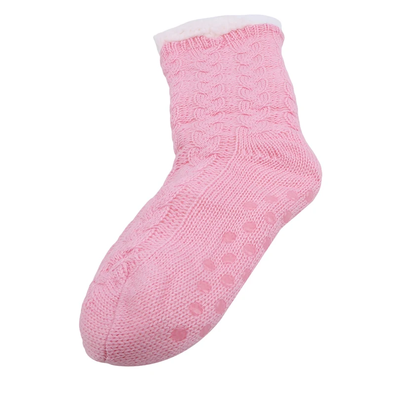Winter Socks Heavy Household Floor Sock non-slip Slipper Hosiery Warm mid-tube Carpet Hosiery Women Clothing Accessories - Цвет: pink