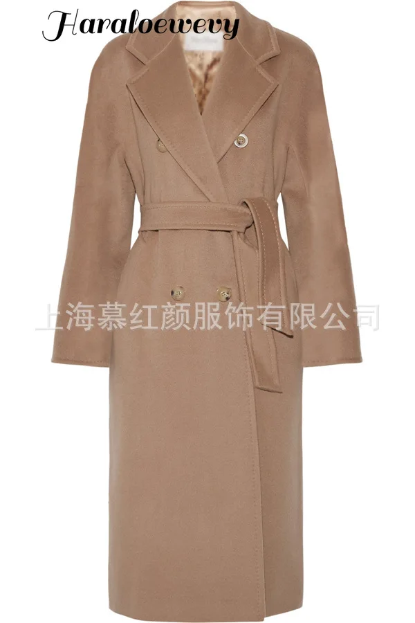 Double Breasted Elegant Long Wool Coat Solid Slim Wool Blend Coat and Jacket Vintage Long Women Coats Autumn Winter