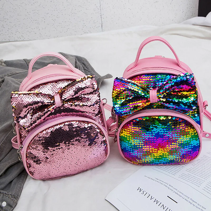 Pudcoco 7 Styles Fashion Children Kids Shoulders Bag Cute Sequins Bow Casual Travel Girls Bling Backpack Dropshipping Hot