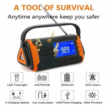 

Portable NOAA Emergency Weather Crank Solar Powered Radio for Cell Phone, Flashlight for SOS Alarm Emergency and Outdoor Surviva