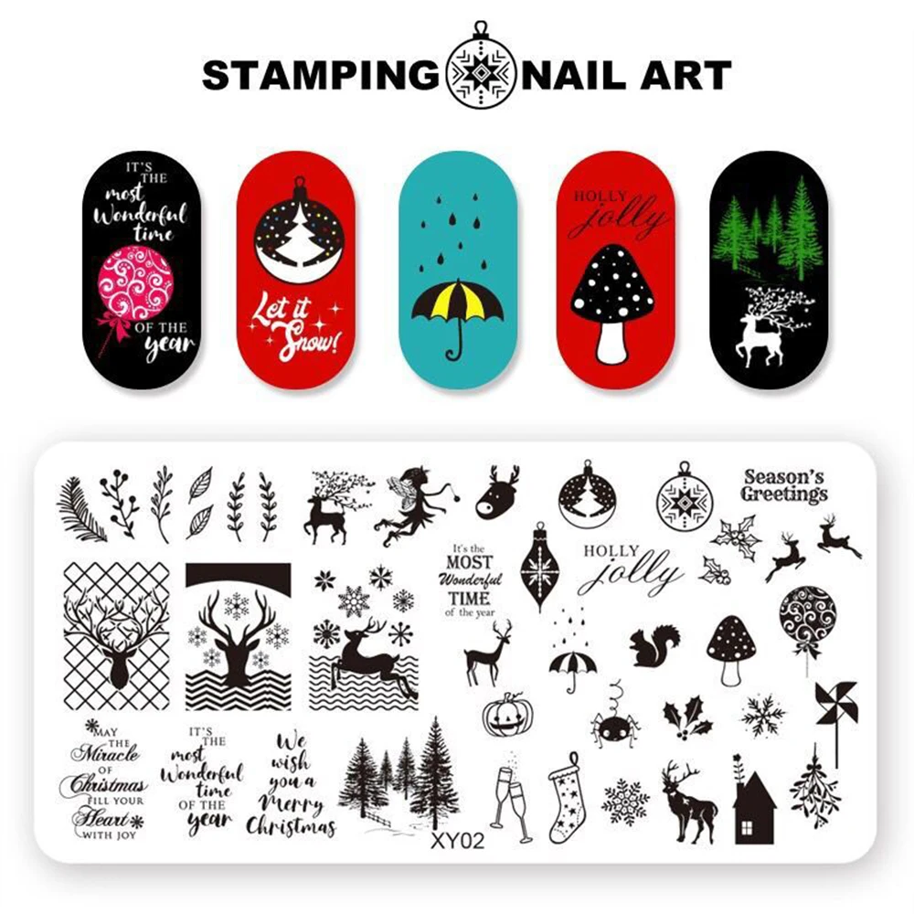 Новая мода Рождество ногтей штамповки пластины Снег Санта Клаус шаблон квадратный дизайн ногтей штамп шаблон год ногтей трафарет DIY искусство - Цвет: XY02