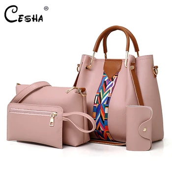 

CESHA Fashion 4Pcs/Lot Women Handbag High Quality Durable PU Leather Shoulder Bag Pretty Style Female Casual Tote Composite Bag