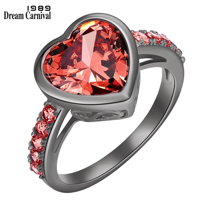 DreamCarnival 1989 Women Lover Heart Zircon Solitaire Rings 4 Colors 11mm Wedding Engagement Party Jewelry Amazing Price WA11316 Orange