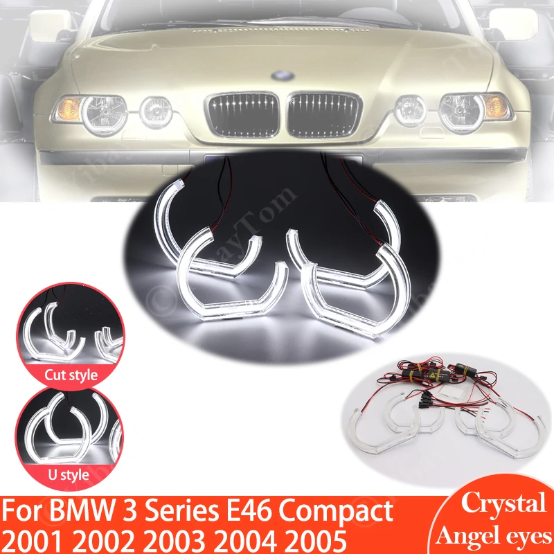 

Галогенные фары для BMW 3 серии E46 Compact 2001 ~ 2005 DTM, Кристальные светодиодные ангельские глазки, галогенные кольца, легкие автомобильные аксессуары 2004 2003