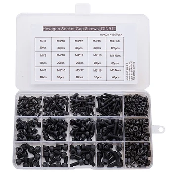 

480PCS Set 12.9 Grade All-Hex Hexagon Screw High Strength Bolt Cup Head Screw M3-M5