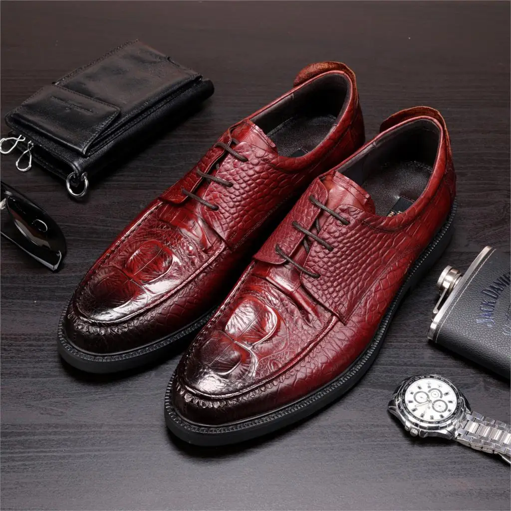 

Leather Shoes Oxfords Round Toe Crocodile Pattern Large Size Cowhide Shoes Genuine Leather Shoes Zapatos De Hombre