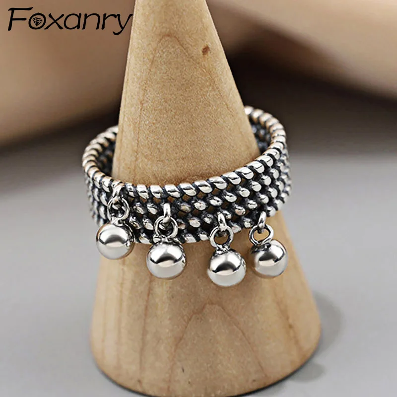 Silver Rings Vintage Punk Silver Color Rings New Trendy Creative Beads Pendant Tassel Geometric Party Jewelry Gifts for Women