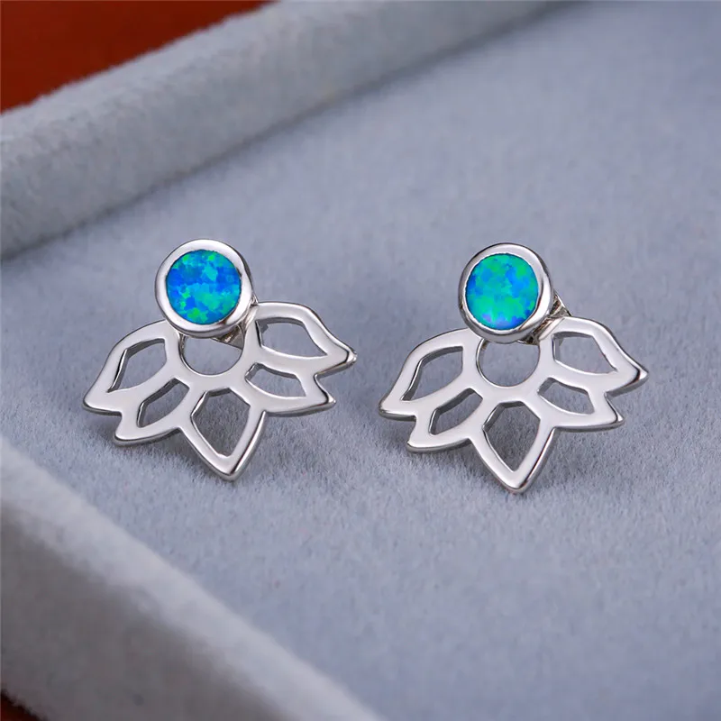 Женские серьги-гвоздики в стиле бохо с голубым опалом, модные двойные серебряные золотые вечерние серьги, Винтажные серьги для невесты для женщин