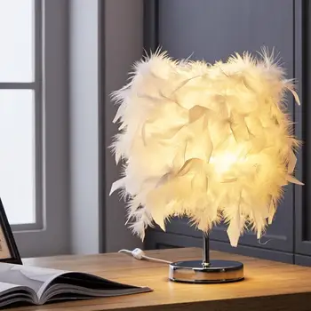 

LED Night Light Romantic Feather Lampshade LED Lights Table Lamp for Living Room Bedroom Bedside Lamp Reading Sleeping LED Lamp