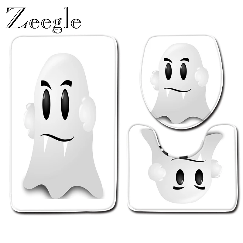Zeegle Halloween Bathroom Carpet Printed Bath Floor Mat Anti-slip Toilet Foot Rug Home Toilet Decoration Bathmat Absorption Rug