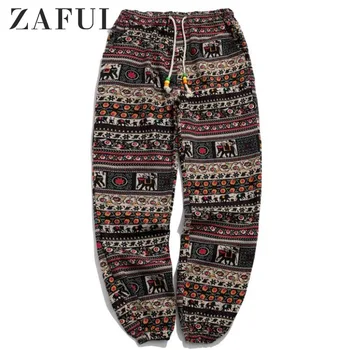 

ZAFUL Ethnic Tribal Ditsy Graphic Print Jogger Pants Men Mid Waist Long Pants 2019 Winter Streetwear Hip Pop Drawstring Pants