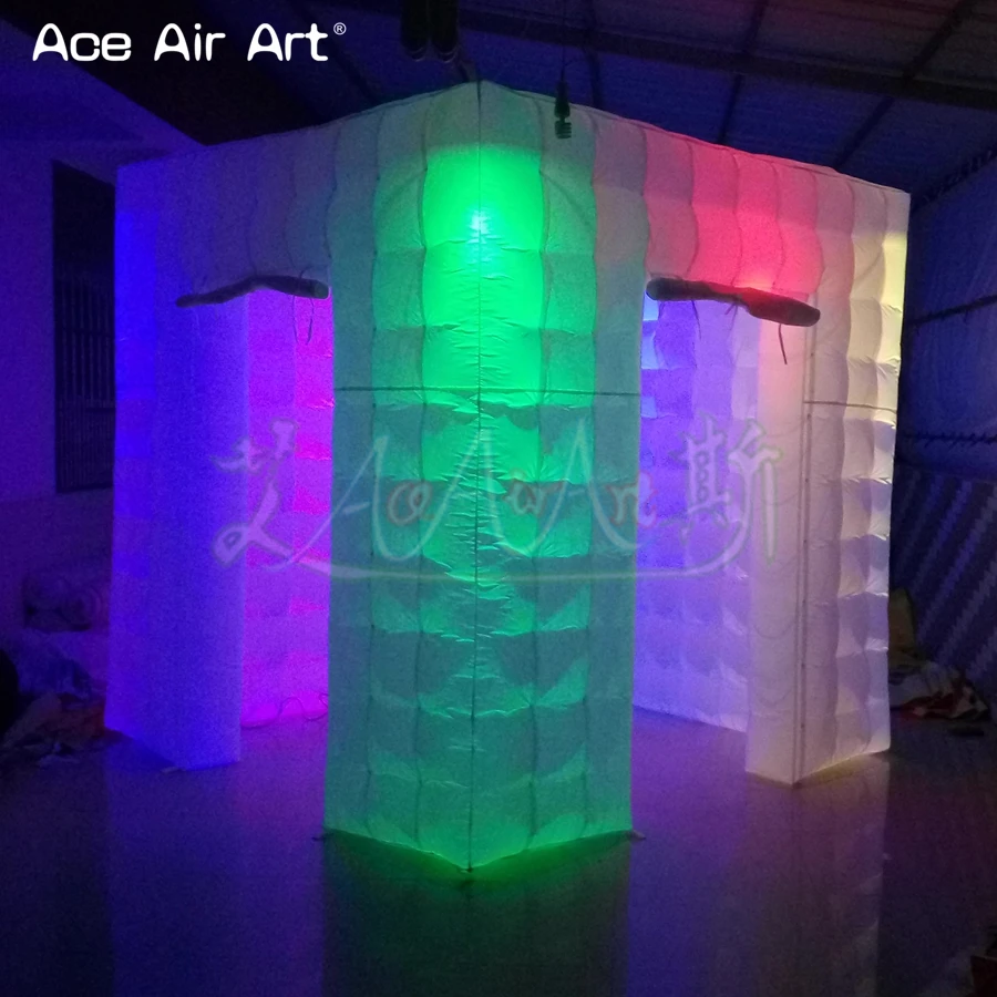  2.4m Cheapest White Fabric inflatable backdropilluminating photo booth balloon with foldable curtai