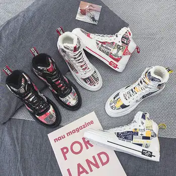 

2020 New men's Shoes High-Top Canvas Shoes Male Korean Version Of The Wild Graffiti High-Top Shoes Casual Shoes Running Shoes