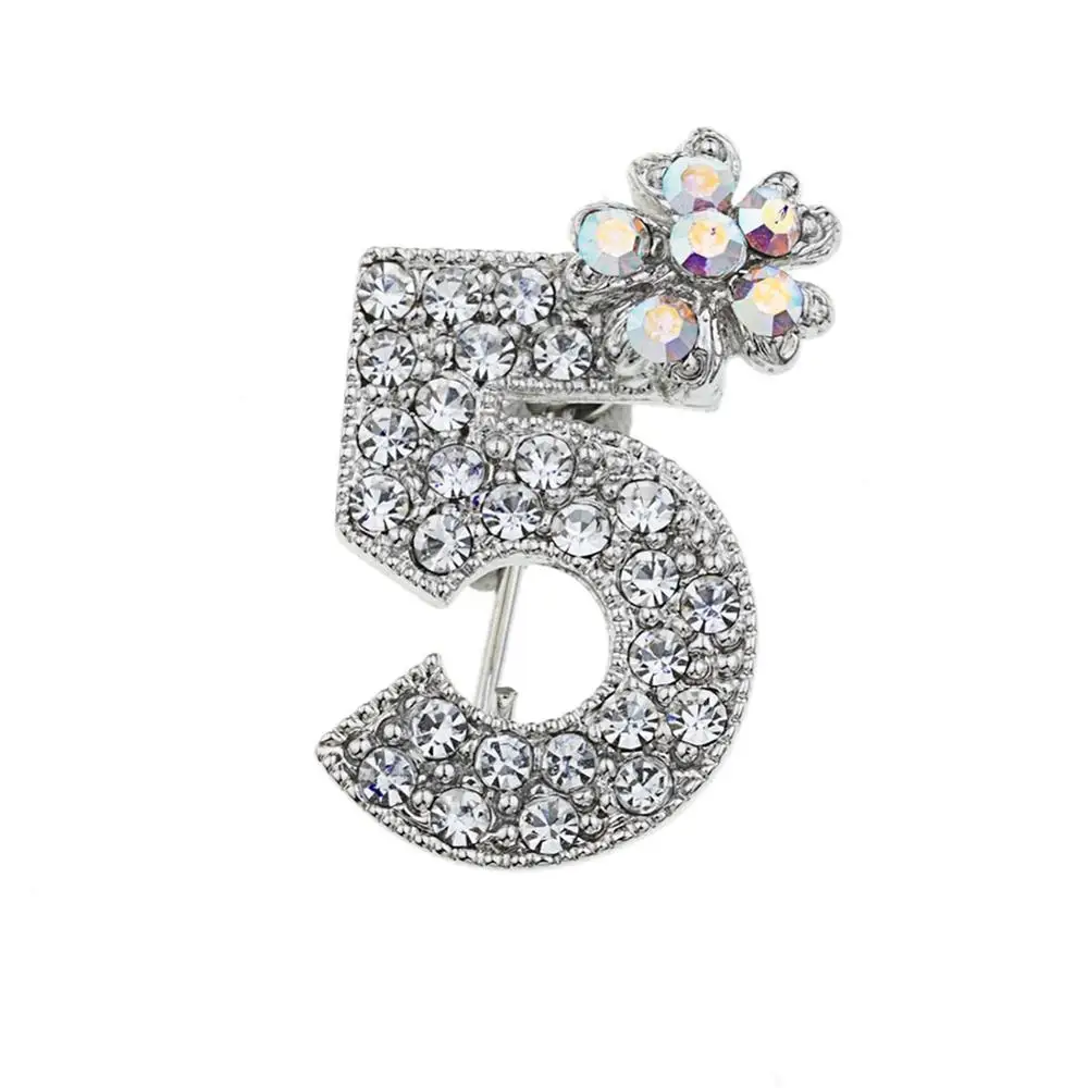 imixlot 2019 New Luxurious Brand Brooches Letter 5 Full Crystal Rhinestone Brooch Pins For Women Party Flower Number | Украшения и