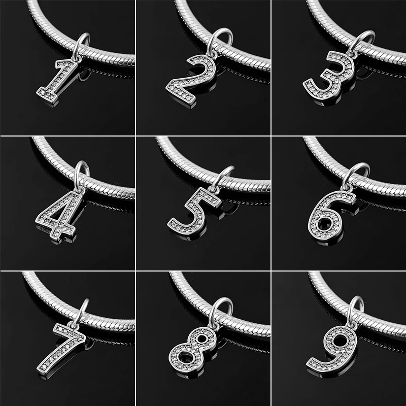 

Fashion 925 Sterling Silver Lukcy Number 0 - 9 Charm Pendant Beads Fit Original Pandora Charms Bracelet Female Jewelry making