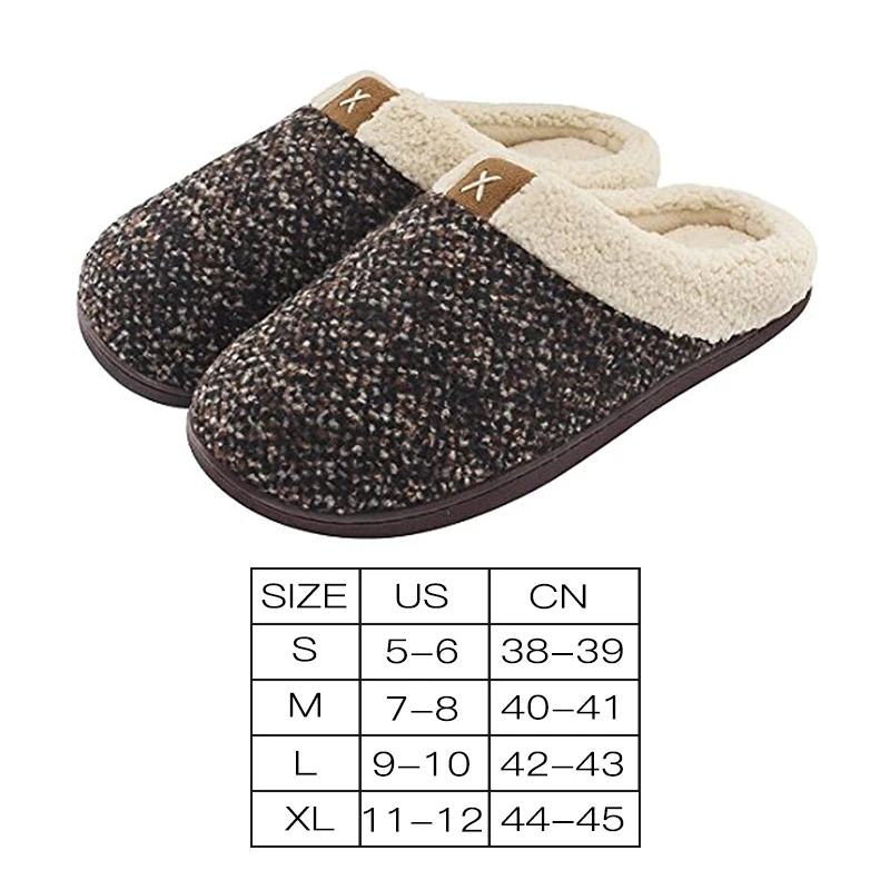 Men's Cotton Slippers House Shoes Memory Foam Lining Indoor Anti-Slip Comfort Slippers Male Winter Warm Family Floor Slipper