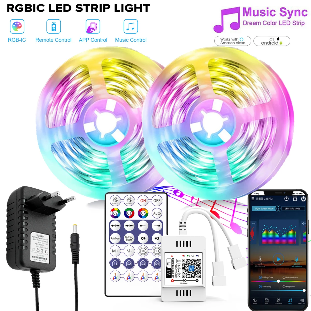 Вращающаяся Светодиодная лента RGBIC Magic Home SPI с Wi-Fi контроллером 5-10 м SM5050 2811 RGB