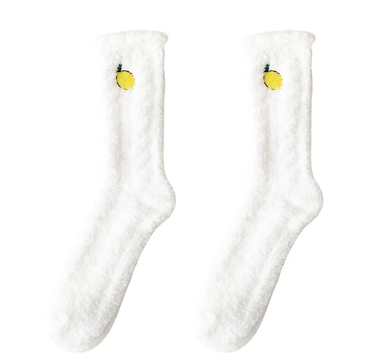 Коралловые бархатные женские носки средней длины без пятки, утолщенные теплые домашние носки, носки-тапочки, носки с изображением Луны - Цвет: Bleached socks