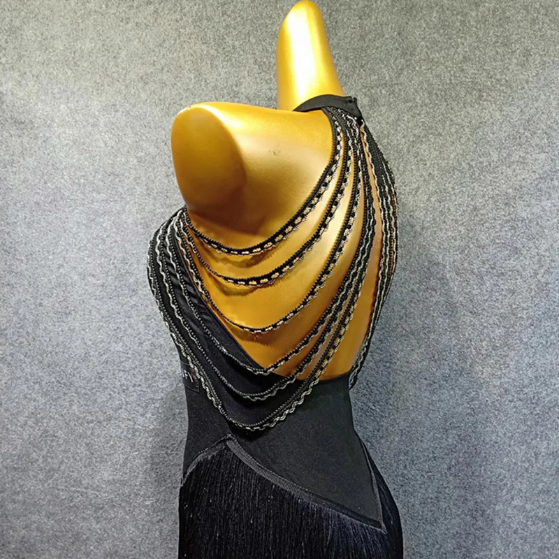 Latin Dance Dress Adults Black Open Back Tassels Sleeveless Competition Dresses Samba Dancing Costumes Clothes Stage Wear