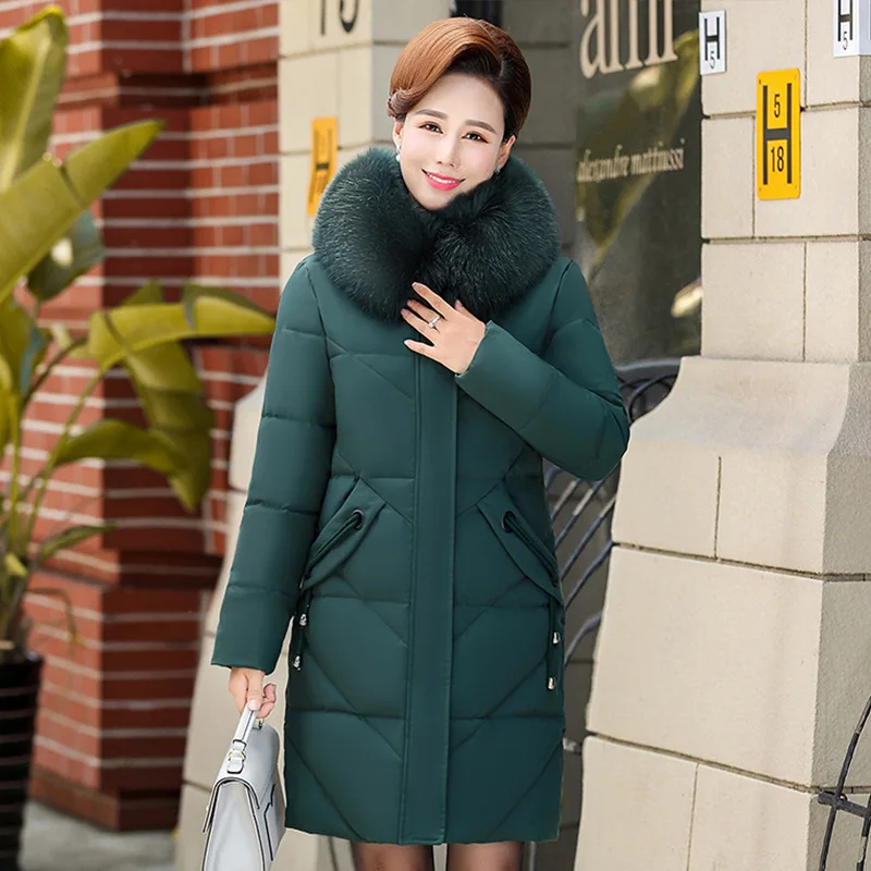 Зимняя куртка для женщин, Длинная женская одежда для женщин среднего возраста, зимнее пальто, пальто, толстая хлопковая стеганая куртка - Цвет: Зеленый