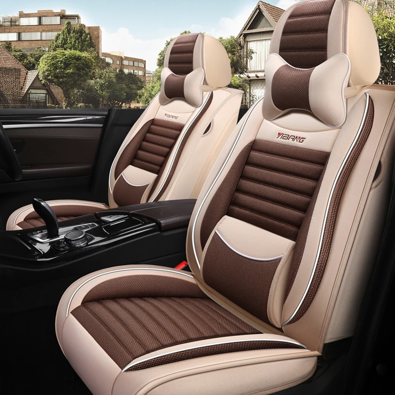 Полный охват льняное волокно сиденья авто чехлы сидений для mitsubishi montero outlander 3 xl