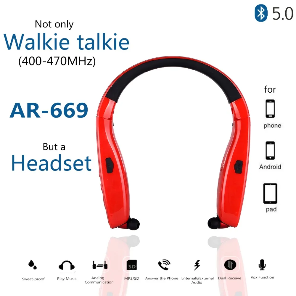 Abbree AR-669 UHF 400-470 МГц 0,5 Вт 99CH Шейная рация Bluetooth гарнитура наушники для двухстороннего радио и телефона