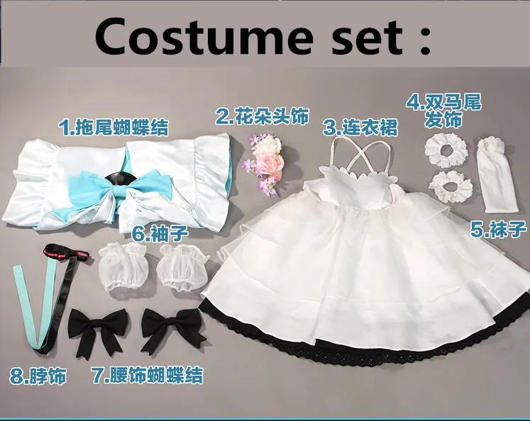 costume set Мику Вокалоид Косплей танцующий эльф будущее с вами Хацунэ Мику Косплей Костюм Платье женское - Цвет: costume set
