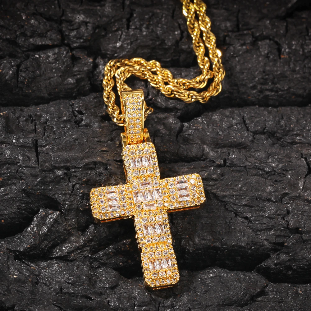 THE BLING KING Men Hiphop Cross Pendant Necklace Hiphop Style Iced AAA Cubic Zirconia Necklace Copper Fashion Jewelry