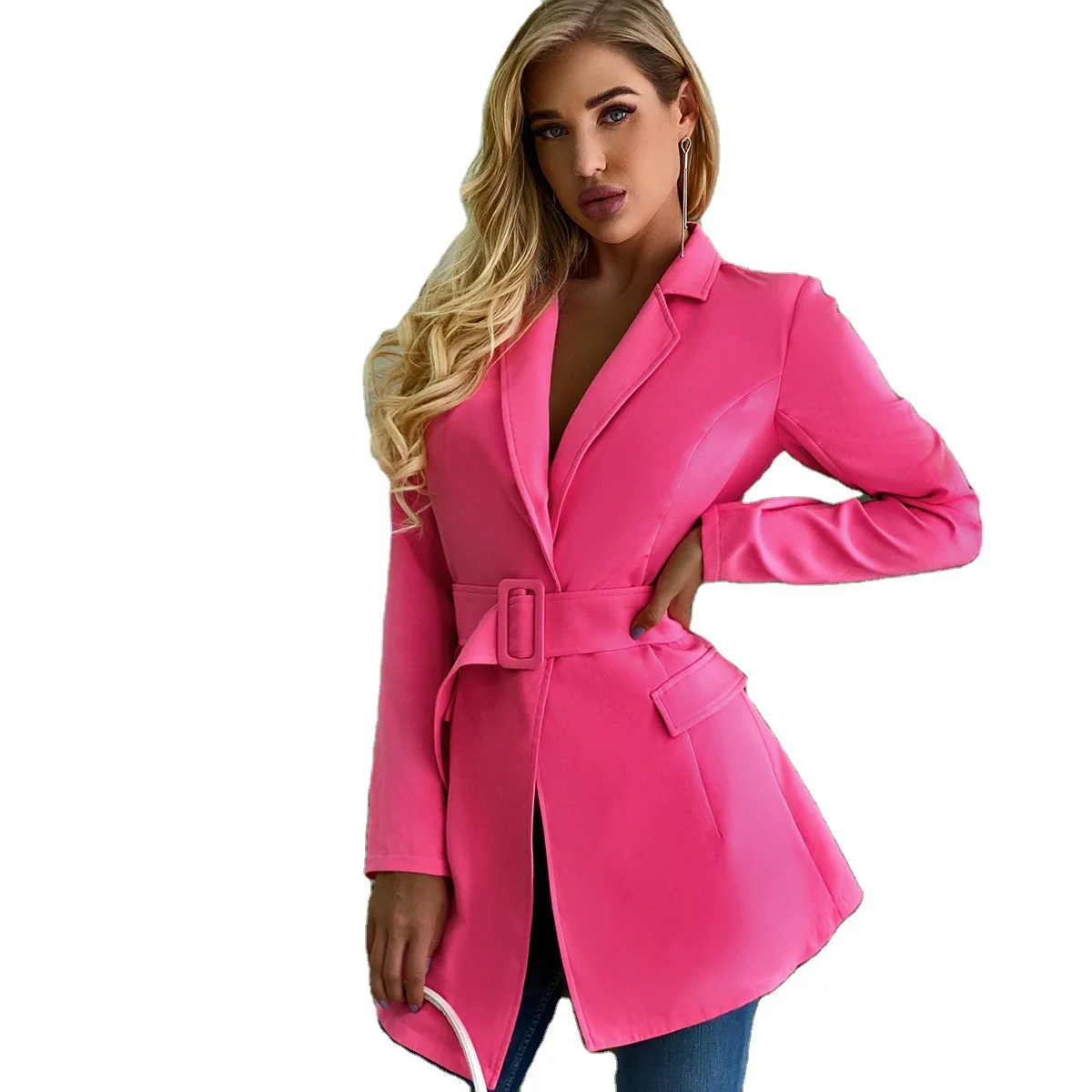2020 New Autumn Waistband Deep V Irregular Slim Suit Jacket oversized blazer  women blazers  ladies tops  pink blazer  coats