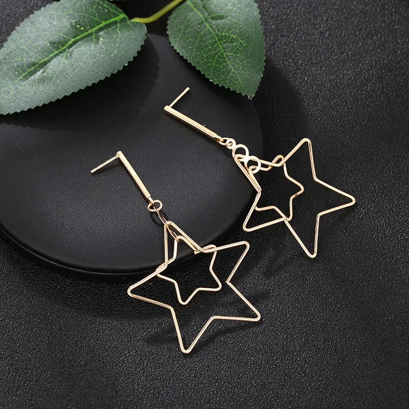 

2019 Simple Gold Silver Color Double Star Drop Dangle Earrings for Women Earrings Personality Fashion boucle d'oreille pendiente