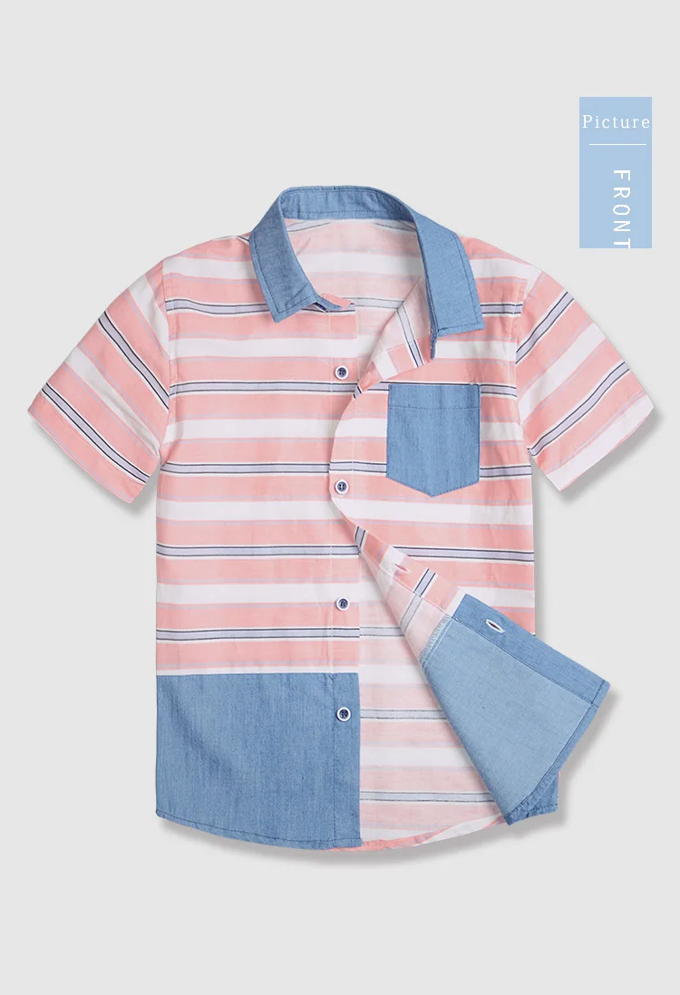 BOY'S Striped Shirt Short Sleeve Europe And America 4-12-Year-Old Big Boy Tops Fashion Joint Cowboy Shirt Factory Direct Selling