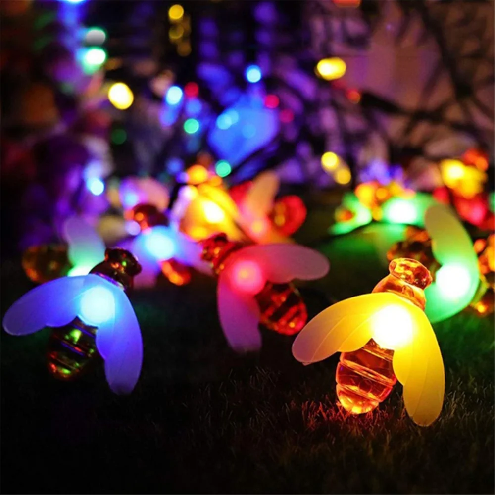 Лидер продаж солнечные световые лампы пчелы 20 Вт, 30 Вт, 40/50/60LED энергии светильник напольный светильник для сада вечерние забор патио праздник Рождества дома светильник