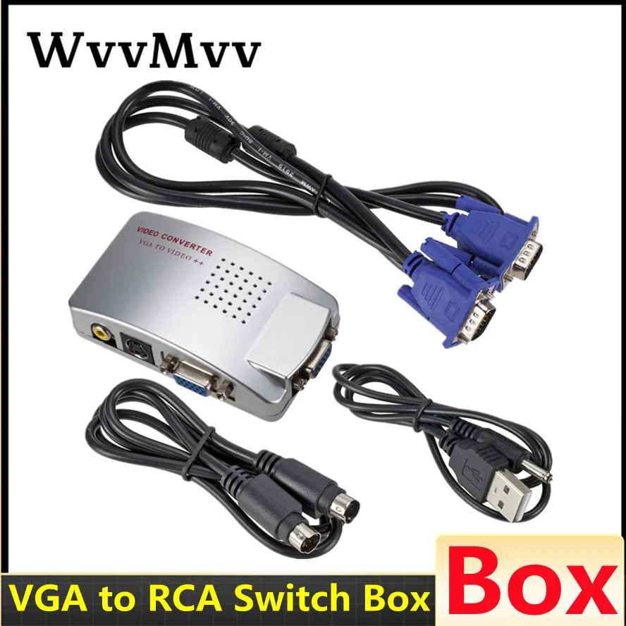 

HD PC Converter Box VGA to TV AV RCA Signal Adapter Converter Video Switch Box Composite Supports NTSC PAL for Computer