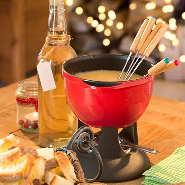 6Dicus Rozsdamentes Acél Fondue Villák Fa Fogantyú Csokoládé Villa Hőálló Forró Edény Gyümölcs Desszert Nyárs Konyha Szerszám - Image 4