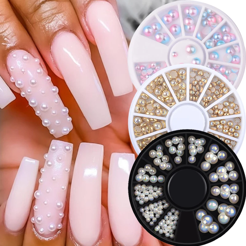 

1 Box 3D Glitter Nail Rhinestones Metal Beads AB Mixed Size Pearls Nail Art Decorations DIY Tips Manicure Gems Studs Accessories