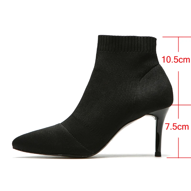MAIERNISI New Stretch socks boots Women Shoes Mid-Calf boots spring winter elegant Square high heel shoes female Plus size 40