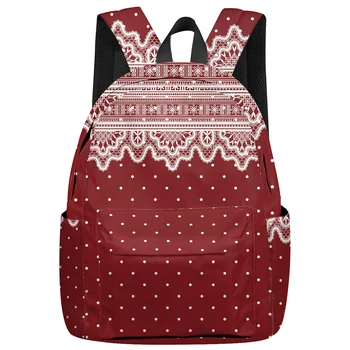 

Valentine'S Day Theme Lace Wave Dot Pattern Backpack For Teenage Travel Bags School Bags Backpack Interior Key Chain Holder