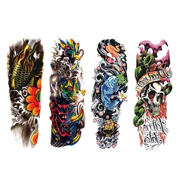 

4Pcs/Lot Waterproof Temporary Tattoos Fish Skull Color Full Arm Mechanical Pattern Tattoos Applique Arm Full Arm Tattoos Sticker