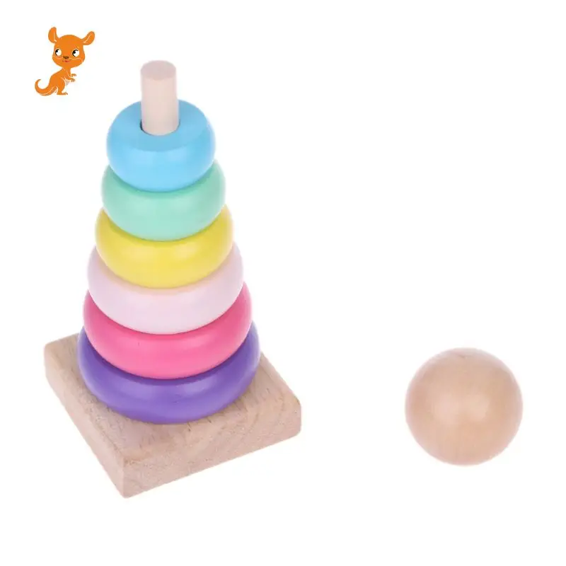 

Warm Color Rainbow Stacking Ring Tower Stapelring Blocks Wood Toddler Baby Toys toys for children stacking toy wood natural