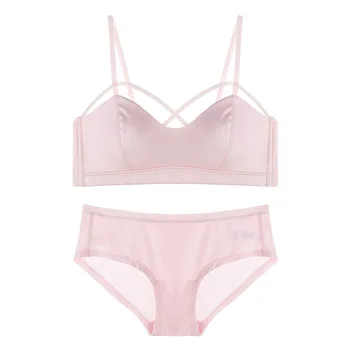 

Thin Modal Wireless Bra with Removable Padded Bandage Satin Bra and Panties Set Underwear Soft and Comfortable Women Lingerie