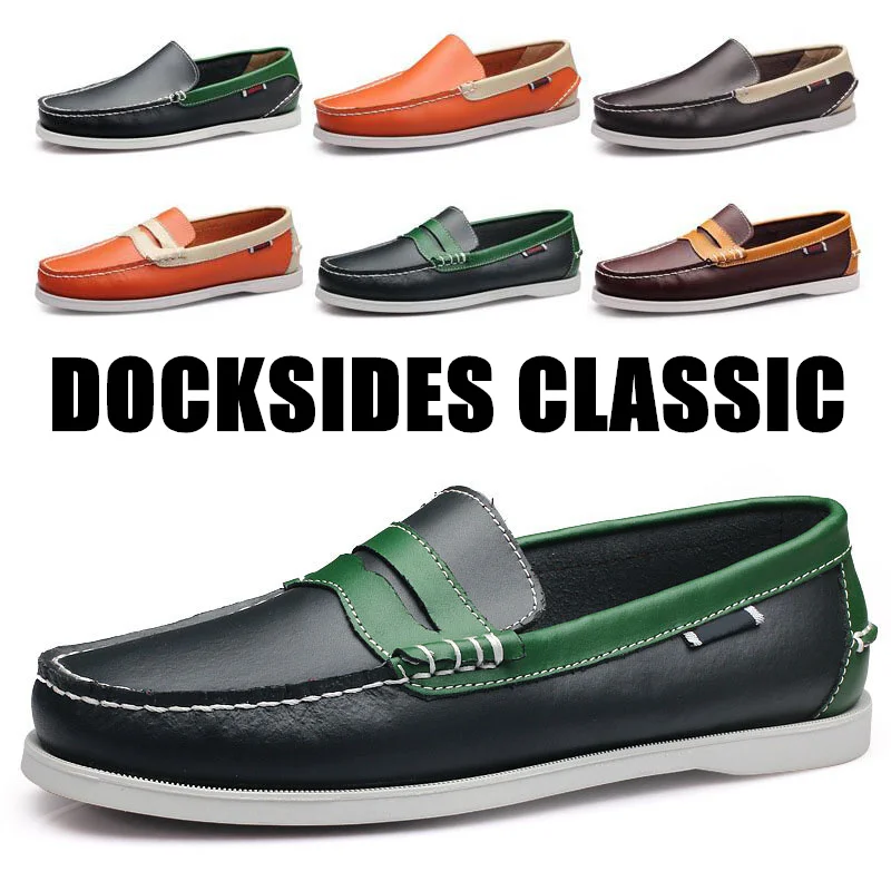 Zapatos náuticos de piel auténtica para hombre y mujer, mocasines planos informales de marca, X107