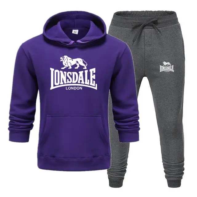 Модные мужские толстовки с принтом LONSDALE, костюмы, фирменный спортивный костюм, мужские толстовки в стиле хип-хоп+ спортивные штаны, осенне-зимний флисовый пуловер с капюшоном - Цвет: ZS-SH