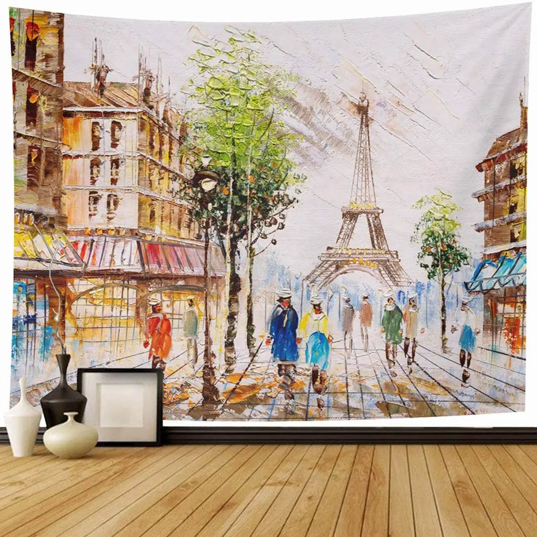 

France Street View Famous Paris Colorful Abstract French European Sketch Tapestries Wall Hanging